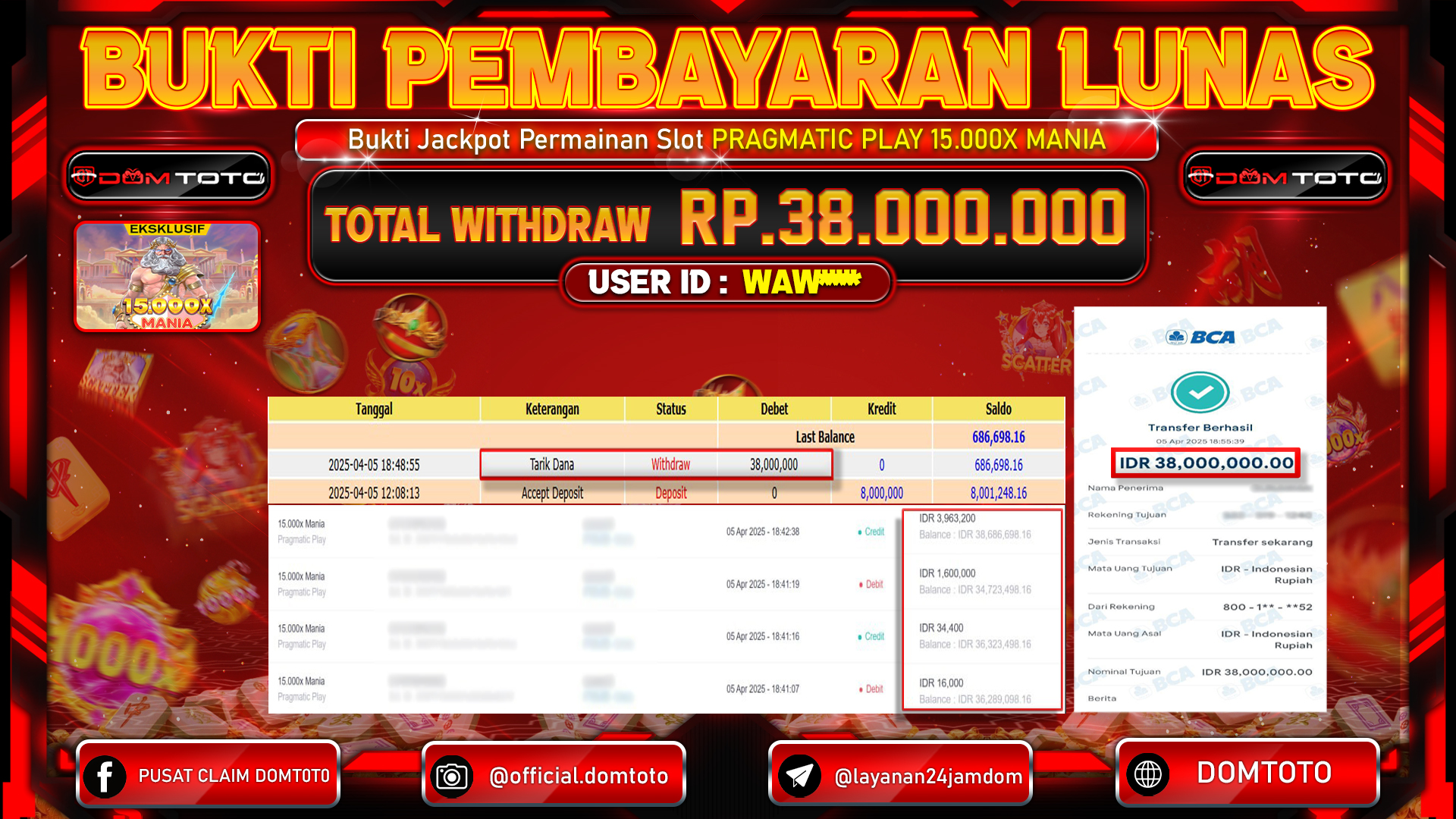 JACKPOT SLOT 15000 X MANIA 05 APRIL 2025